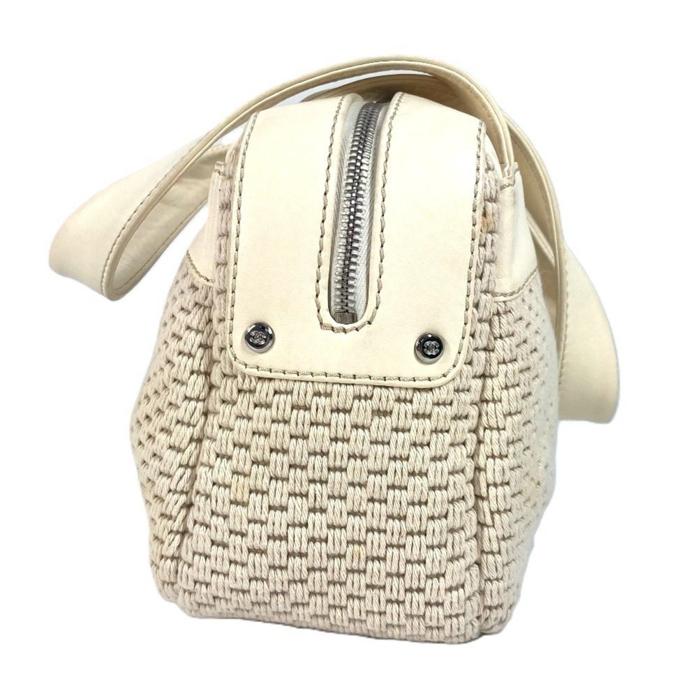 CHANEL Logo Shoulder Bag Leather Canvas Women's Ivory - Picture 3 of 16